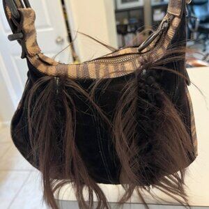 Vintage Fendi Karung-Trimmed Horse Hair Oyster Bag